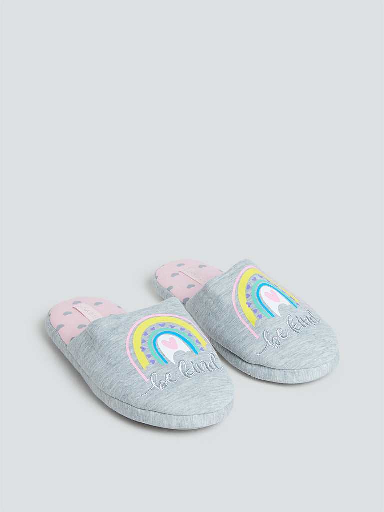 LUNA BLU Grey Melange Printed Bedroom Slippers